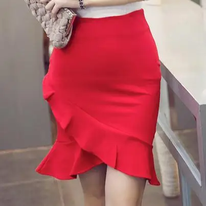 De las nuevas mujeres moda falda de cintura alta Irregular Ruffles Mermaid Lap delgado falda lápiz envío gratis alta calidad precio barato S-5XL