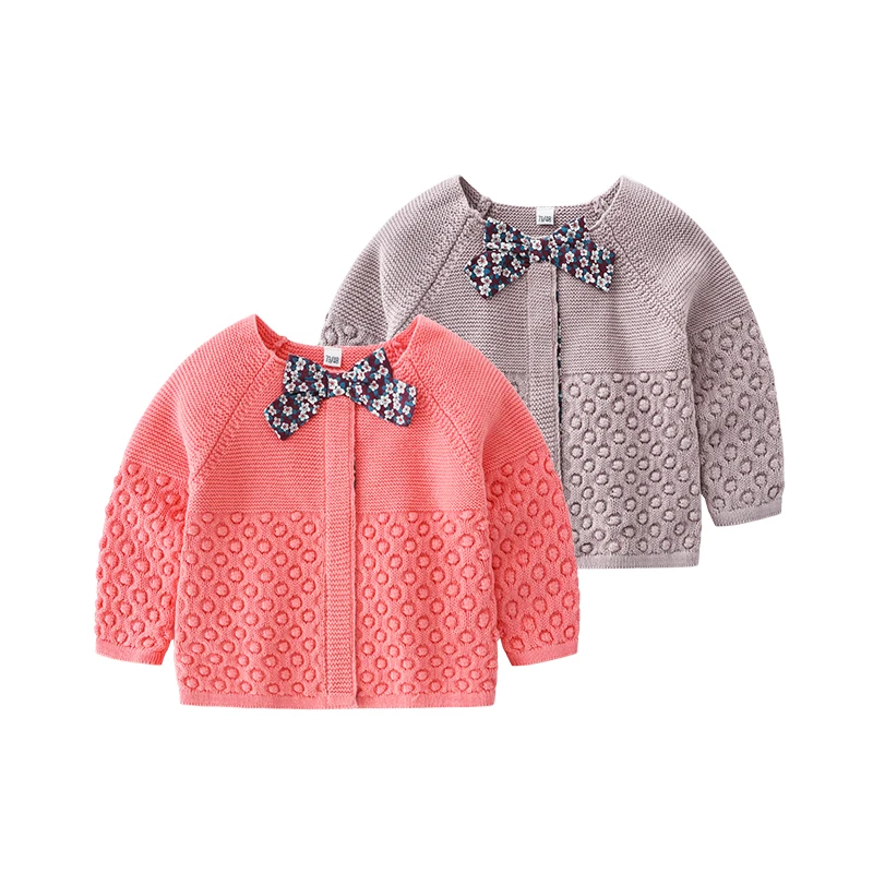 

Spring Fall New Baby Girl's clothes,Cute Sweater Jacket,With Lovely Bow Knitted Long-Sleeved Cardigan,Two Colors Purple And Pink