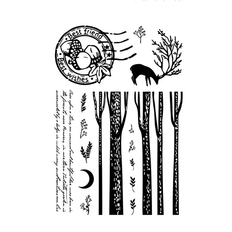 

Tree Forest Deer Clear Stamps for Scrapbooking DIY Silicone Seals Photo Album Embossing Folder Paper Maker Template Decor Crafts