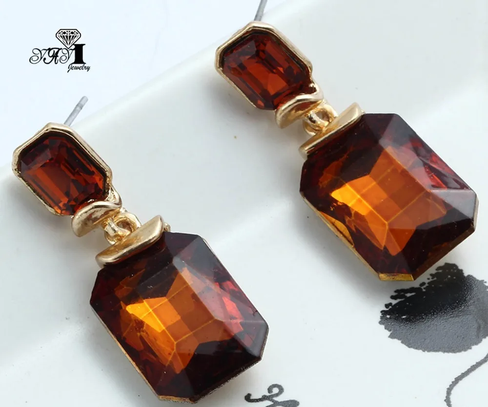 YaYi Jewelry Orange Glass Rhinestone Dangle Crystal Earring Women's Fashion Ancient Silver Color Gem Long Earrings Gift 1243