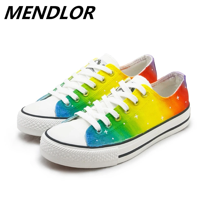 

Rainbow Shoes Women 2019 Fashion harajuku Lovers Rainbow Canvas Shoes Lace up Adult Casual Colorful Shoes Woman platform Flat