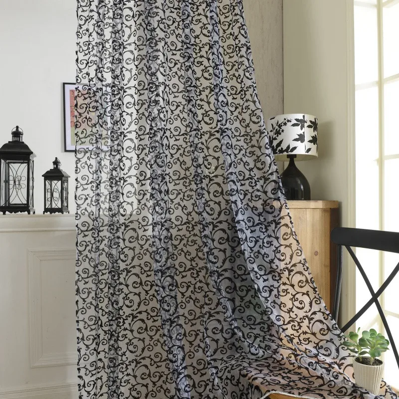 

Peony Flower Window Curtains Door Room Divider Sheer Panel Drapes Scarfs