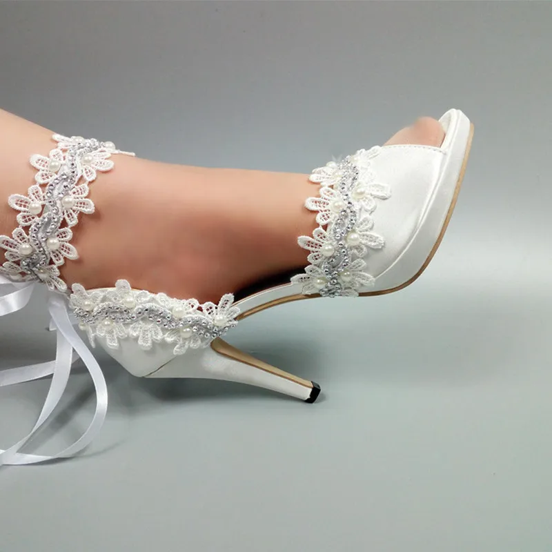 BaoYaFang/Новинка; белые кружевные туфли с цветочным узором; женские туфли-лодочки на высоком каблуке; женские свадебные туфли с открытым носком; модная обувь;