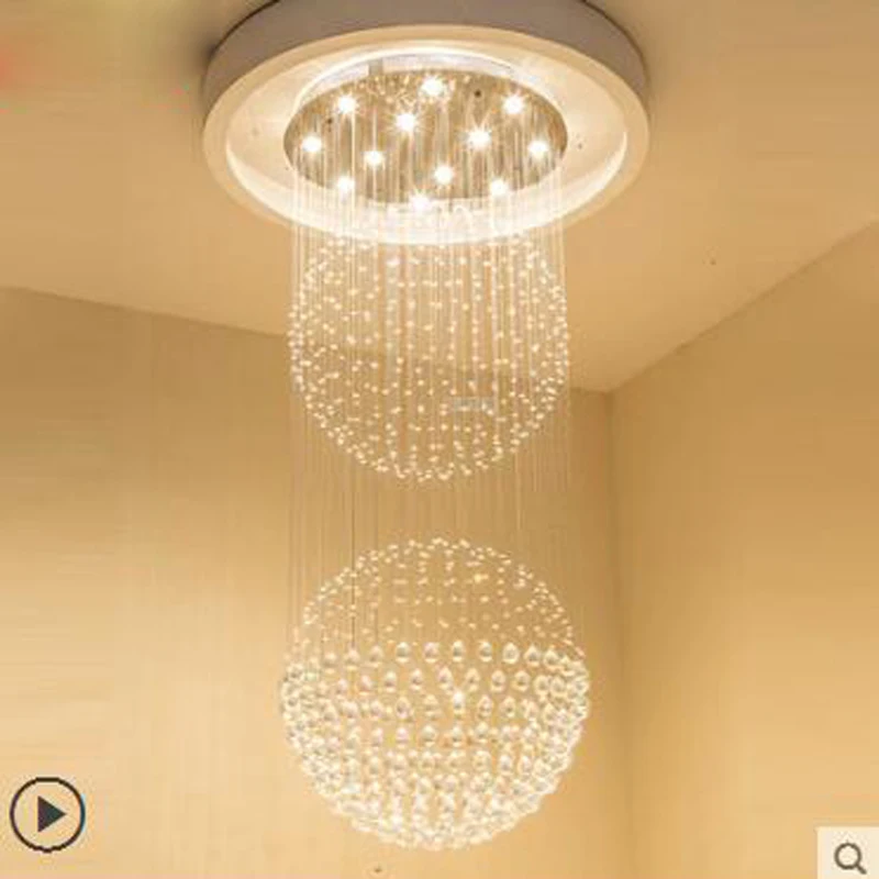 

Crystal chandelier living room light round Villa penthouse double staircase light lobby loft restaurant light modern led lamps