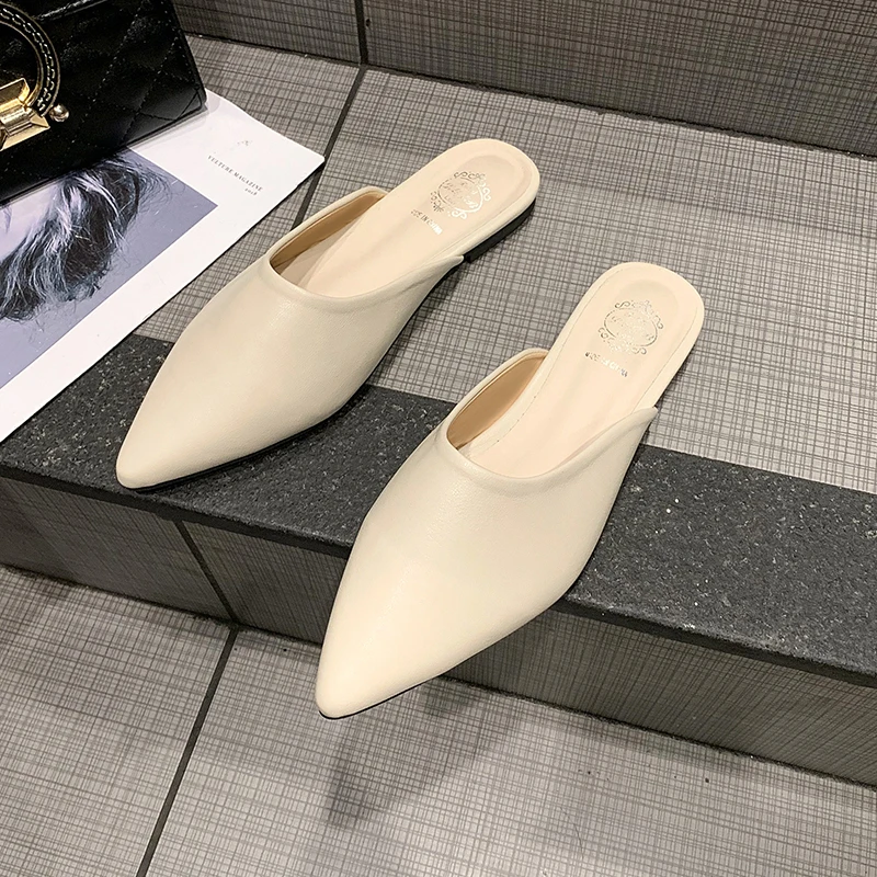 

Sexy Pointed Toe Women Flat Slippers Slip On Mules Shoes Woman PU Leather Flats Loafers For Women Summer Flip Flops F90150