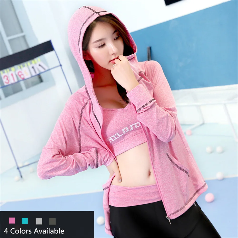 Pink Women Yoga Jacket Hoodies Outwear Sports Zipper Hoodies Fitness