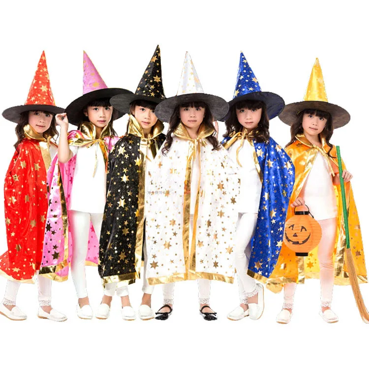 

Halloween Five Star Cloak Costume Magician Cape Kindergarten Children Witch Hot Gold Ghost Festival Cape Cloak Fate Cosplay
