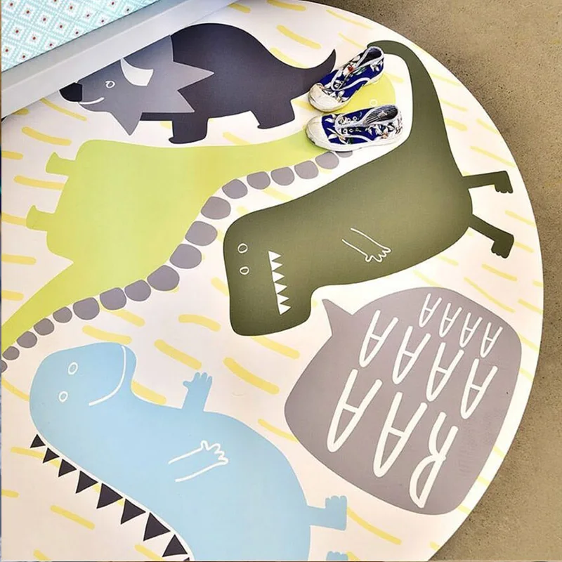Quarto das Crianças dos Desenhos Infantil Jogar Esteira Quebra-cabeça Animados Tapete Redondo Quarto Adorável Dinossauros Bebê Recém-nascido Rastejando 6 Brinquedos e hobbies