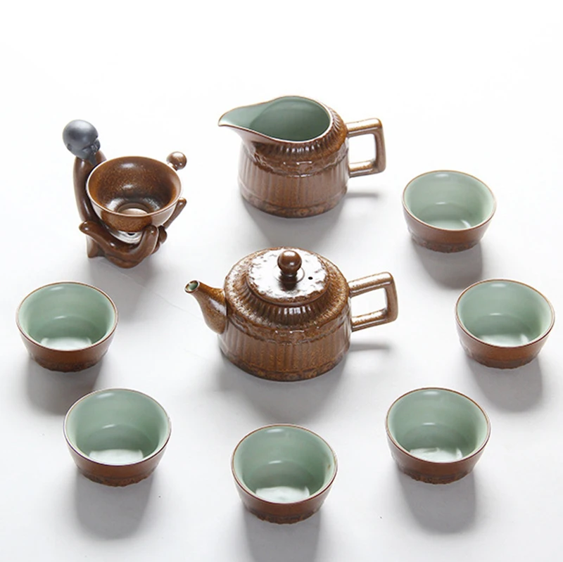 9Pcs Creative Handmade Ceramic Celadon Japanese Retro Zen Drinkware