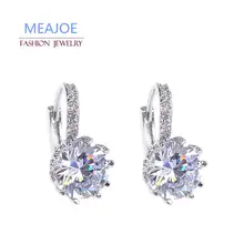 Meajoe Trendy Silver Plate 6 Color Charm Stud Earring Round Cubic Zircon Metal Vintage Earrings Jewelry For Women Friend Gift