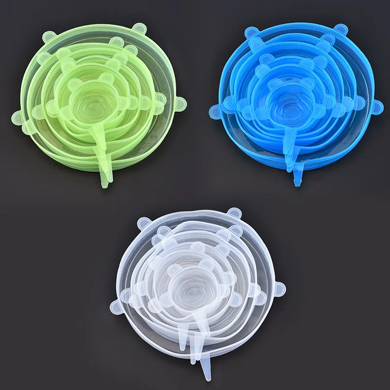 

6 Pcs Silicone Stretch Lids Reusable Airtight Food Wrap Covers Keeping Fresh Seal Bowl Stretchy Wrap Cover Kitchen Cookware
