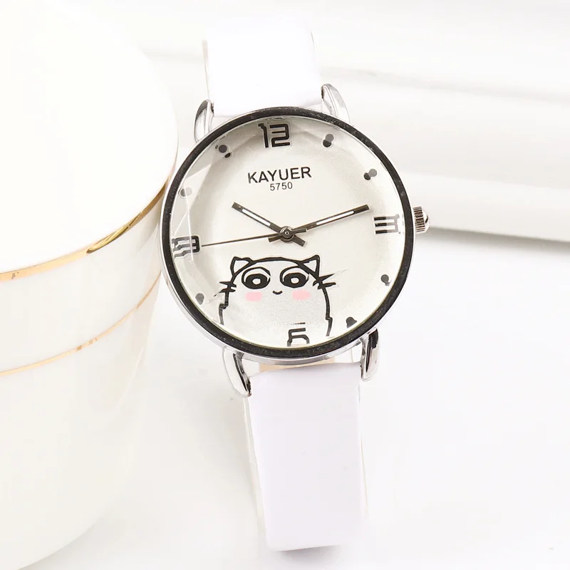 Новые Брендовые Часы с милым котом из мультфильма, детские наручные часы с кожаным ремешком для девочек, детские кварцевые часы, милые часы, Montre Enfant