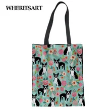 WHEREISART хозяйственная сумка для девочки боксер собака холст женская сумка эко сумка для продуктов портативный наплечный шоппер Хлопковая Сумка-тоут