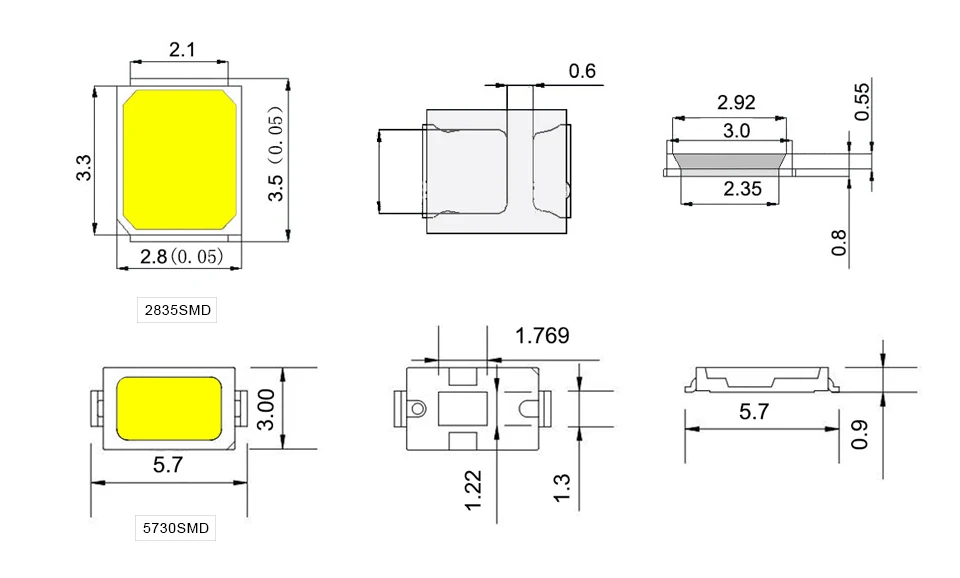 100 шт. Epistar SMD 5730/2835 Чип светодиодный светильник 40-55 лм светодиодный s диодный светильник для внутренней светодиодной ленты точечный светильник