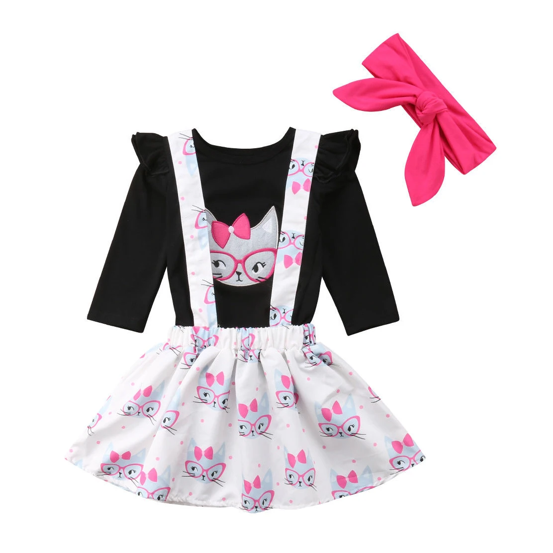 

0-3T Fashion Toddler Baby kleding Kids Girls Long Sleeve T-shirt Tops Skirt set Cute Cat Suit party Princess dress set
