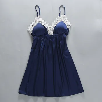 

Sexy Style New Nuisette Femme De Nuit Nightdress Satin Polyester Silk Lace Sleepwear Silk Robes For Women Lingerie Women Robe