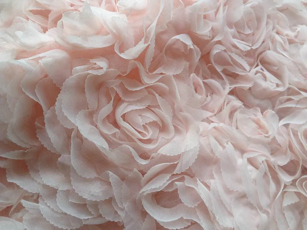 Светло-розовые 3D розы из шифона ткань Tissu потертая свадебная ткань по двору