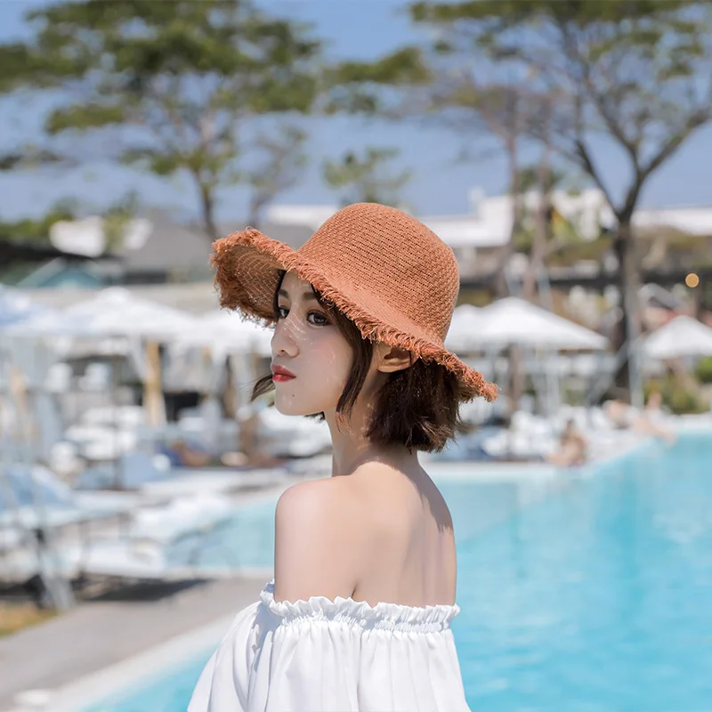 Новая мода пляжная шляпа от солнца Sunhat Новый 2019 однотонные кисточки летняя соломенная шляпа Корейский Для женщин версии прилив