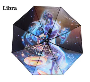 

Libra Zodiac Sun Rain Folding Cartoon Inverted Umbrella Women Three Folding Anti-UV Sunshade Parasols Umbrellas Wedding Gift