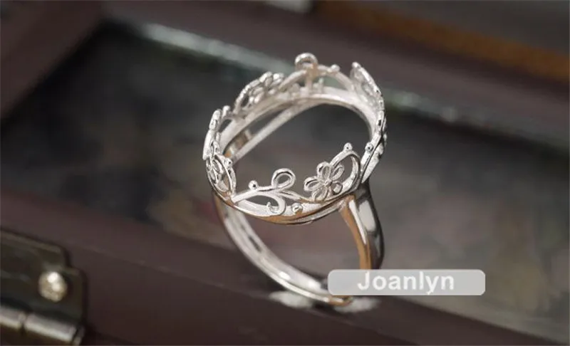 Joanlyn кольцо для 13x18 мм, Овальные Кабошоны, покрытые белым золотом, 925 серебро, регулируемое кольцо, пустой JZ032