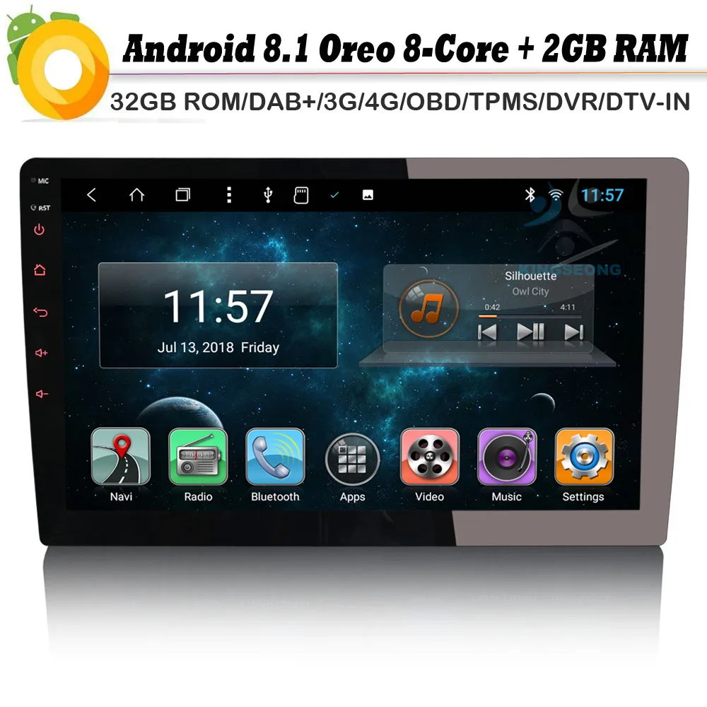 Автомобильный мультимедийный плеер DAB + 8 ядер 10 1 дюйма DIN Android GPS Bluetooth навигация 4G
