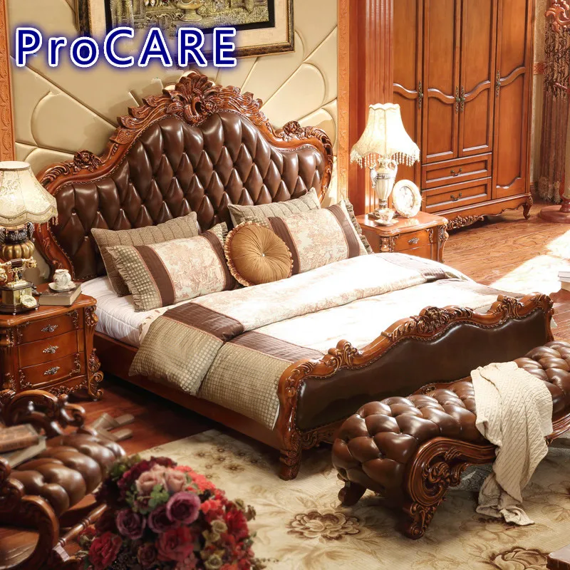 European Style Luxury Classic Design Solid Wood Double Bed