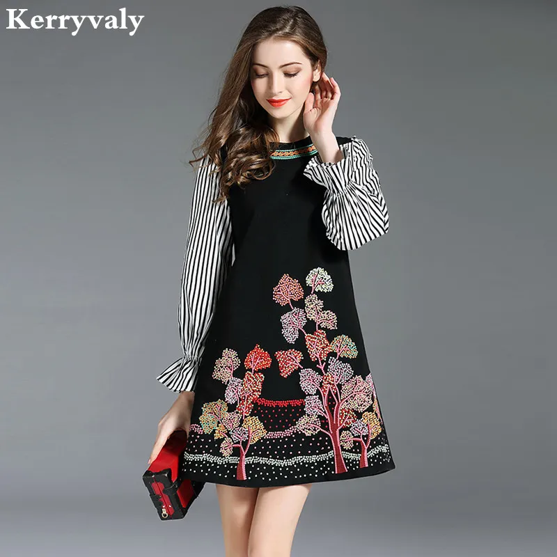Женское платье в полоску с цветочной вышивкой, Vetement Femme, весна, рубашка с длинным рукавом, готическое платье, женское платье K6327