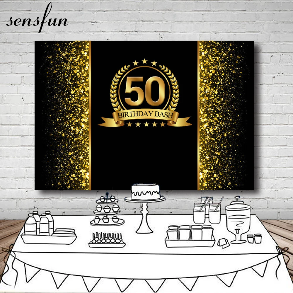 Sensfun Happy 50th день рождения фон для фотостудии Черное золото блеск фотографии фоны индивидуальные 7x5ft винил