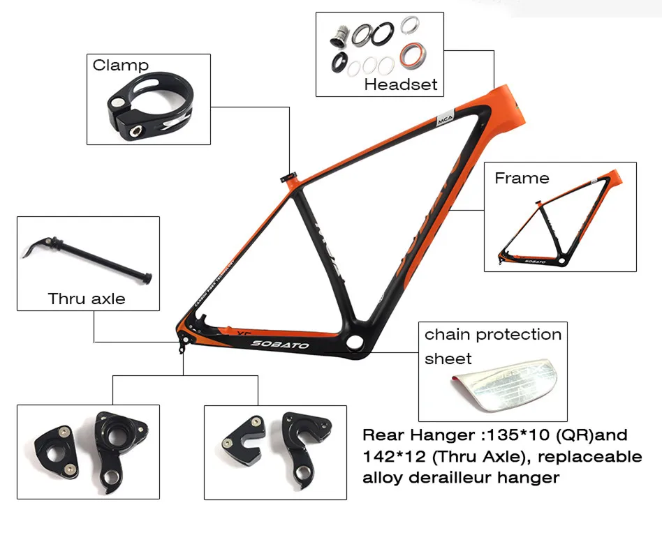Top Full Carbon Mountain Bike Frame 29er Glossy/matt Carbon Fiber MTB Bicycle Frame Fork SGS Tested 12