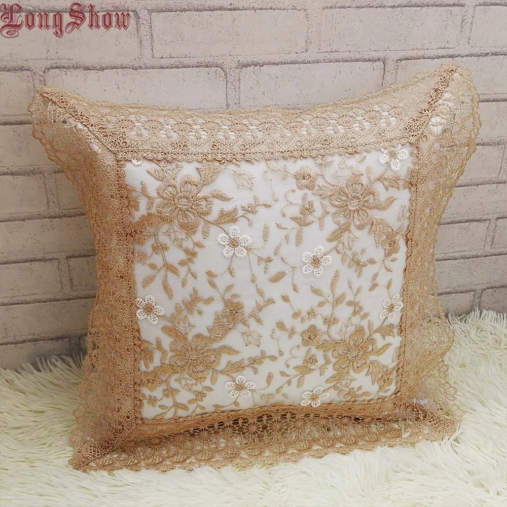 

Home Decorative Floral Style Transprant Organza Floral Embroidered 45x45cm Square Pillow Case