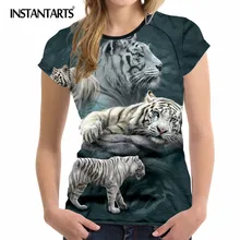INSTANTARTS Тигр Волк узор короткий рукав работает Футболка Для женщин Открытый Спорт Йога футболка быстросохнущая круглым вырезом Топы и футболки