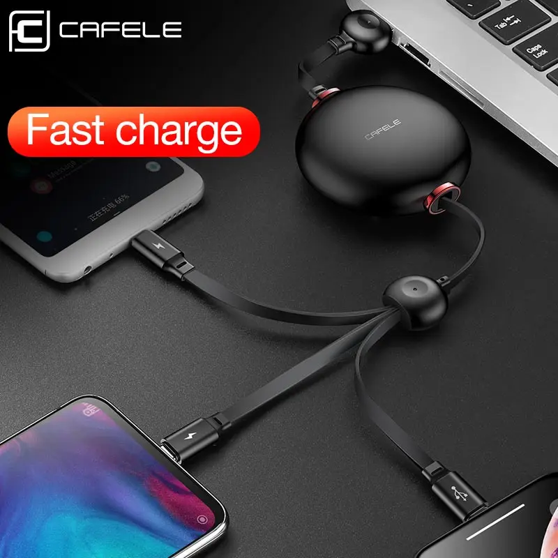 Cafele 3 в 1 Выдвижной usb type C Micro кабель для iPhone X XS Max зарядный USB кабель для huawei P30 Xiaomi samsung Синхронизация данных