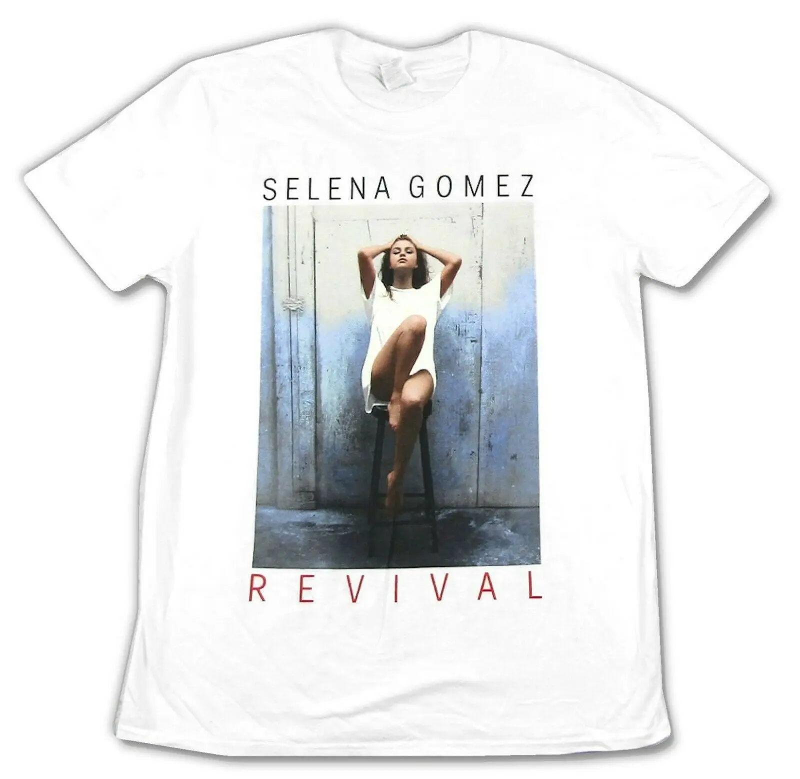 Selena Gomez возрождение 2016 барный стул World Tour белая футболка новый Мерч двусторонняя |