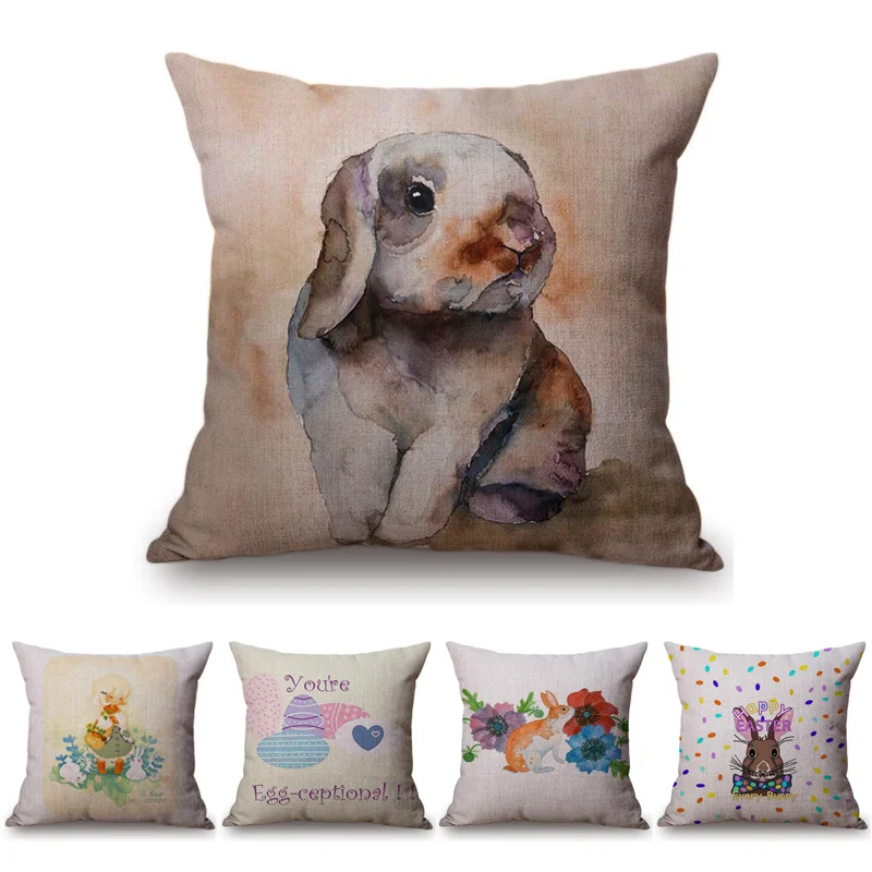 Easter Bunny Pillow Cover Linen Sofa Cushion Cover Home Pillow Case Decor 18" 