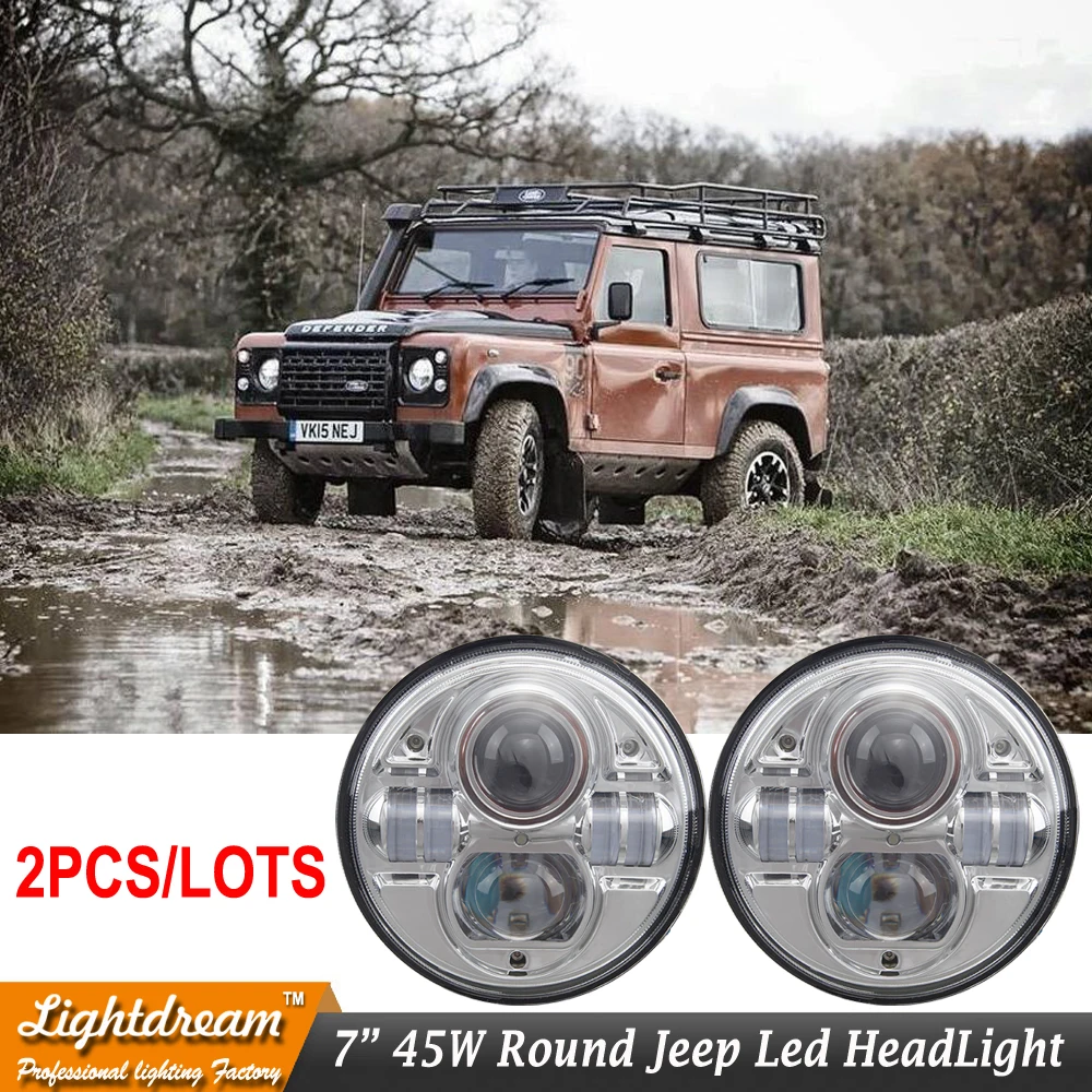 

7" Led Headlight Fits Chopper Motorcycles 7 Inch Round Projector Led Headlight Black Chrome Crystal lens 40w 12V Round Headlight