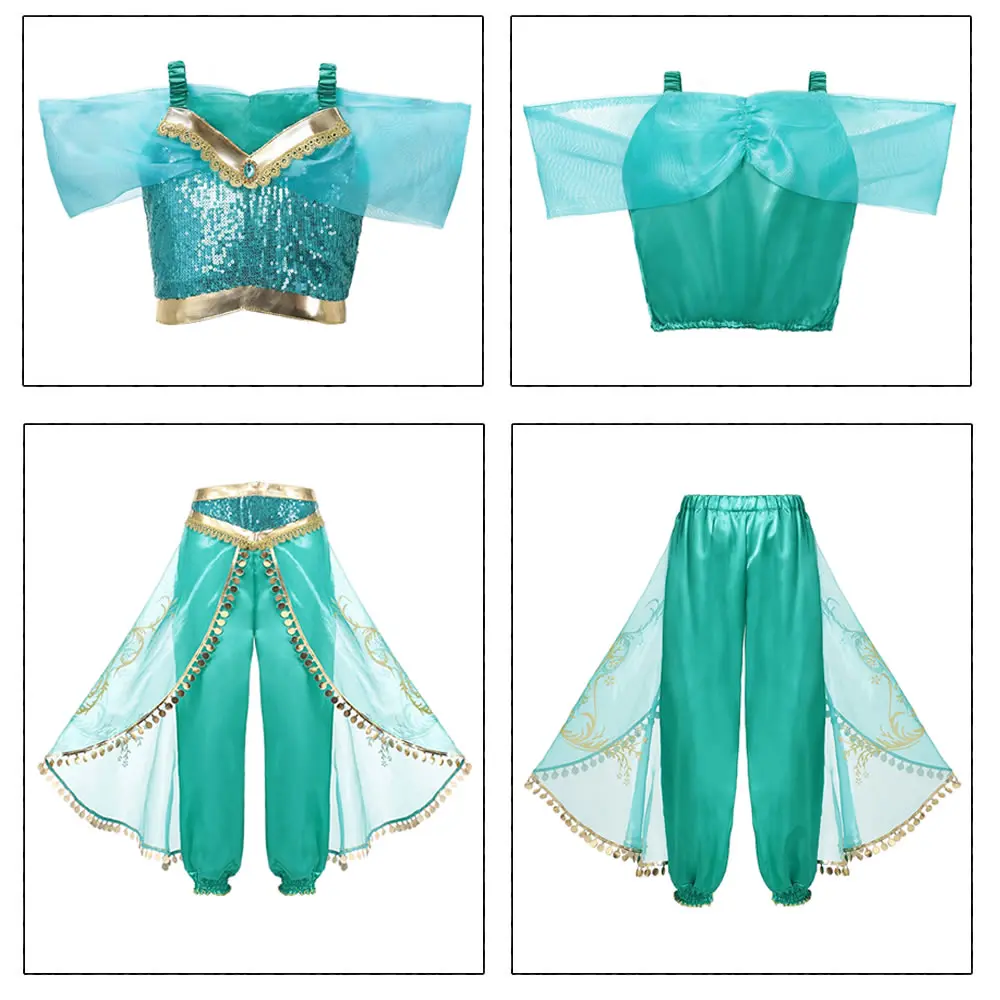 Jasmine/Одежда для костюмированной вечеринки в арабском стиле принцессы; летнее платье для девочек; нарядные вечерние костюмы; одежда для детей на день рождения и выпускной; зеленое платье