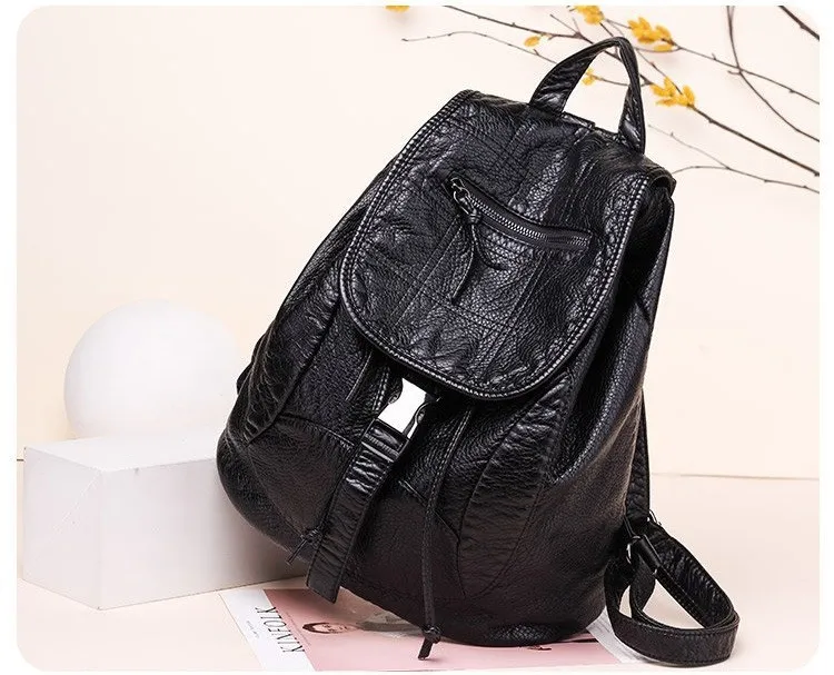 MJ Soft Leather Women Backpack Large Travel Bag PU Leather Female Daypack Black Backpack School Bag for Teenage Girls (14)