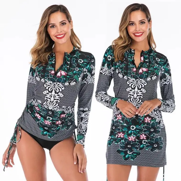 

2019 One Piece Swimsuit Rashguard Printed Long Sleeve Swimsuit Rash Guard Women Swimwear Surfing Swimming Suit Bathing Suit