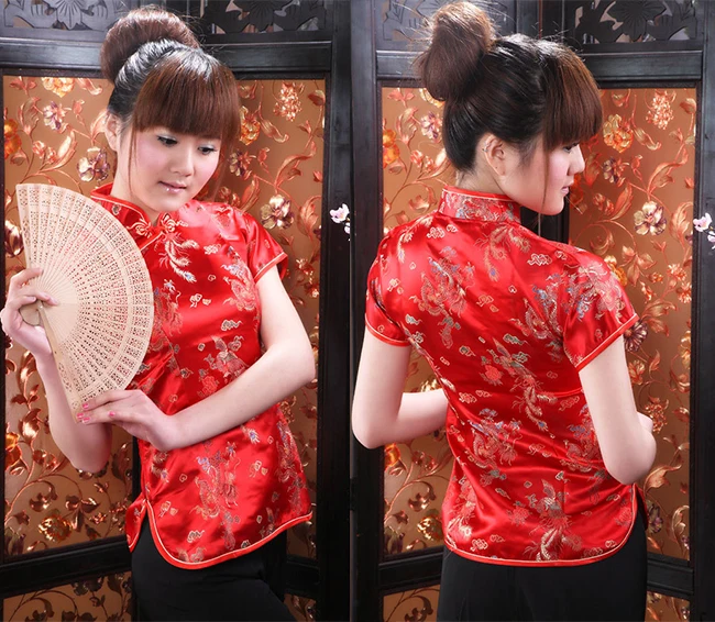 Ретро китайские женские Cheongsam топы дракон феникс вышитые рубашка Ципао традиционные с короткими рукавами кофточка Ципао размер S-3XL