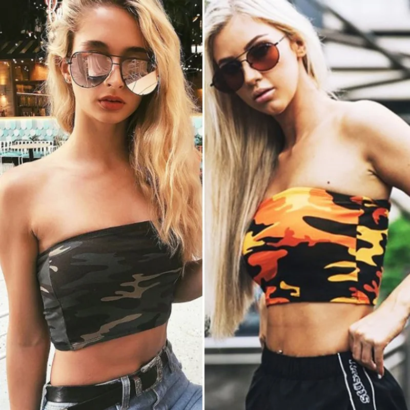 Fashion Strapless Top Camouflage Womens Tube Tops Sexy Bandeau Boob Ladies Summer Tops Sexy Backless Tube Tops