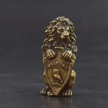 

China collection archaize solid brass lion shield Small statue