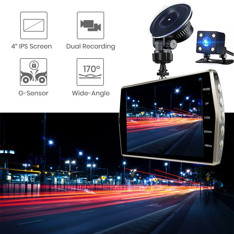Full HD 1080P Dash Camera Car DVR Dual Lens 4 IPS Front+Rear Night Vision Camera video registrator recorder Car Parking Monitor (10)
