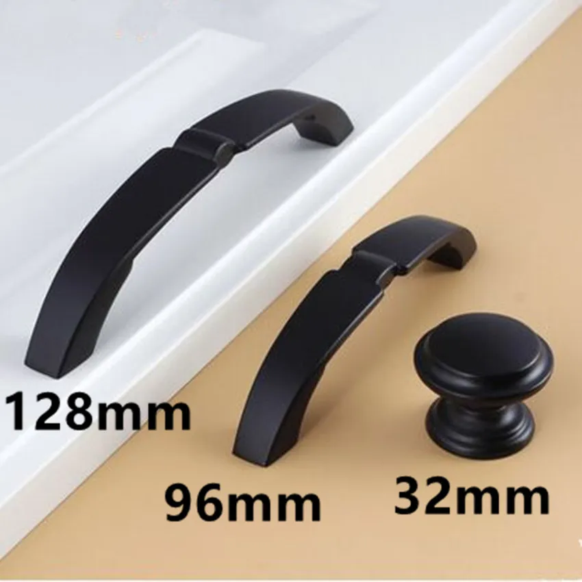 

96mm 128mm modern simple fashion black furniture handles 5" matte black kitchen cabinet dresser drawer knobs pulls handles