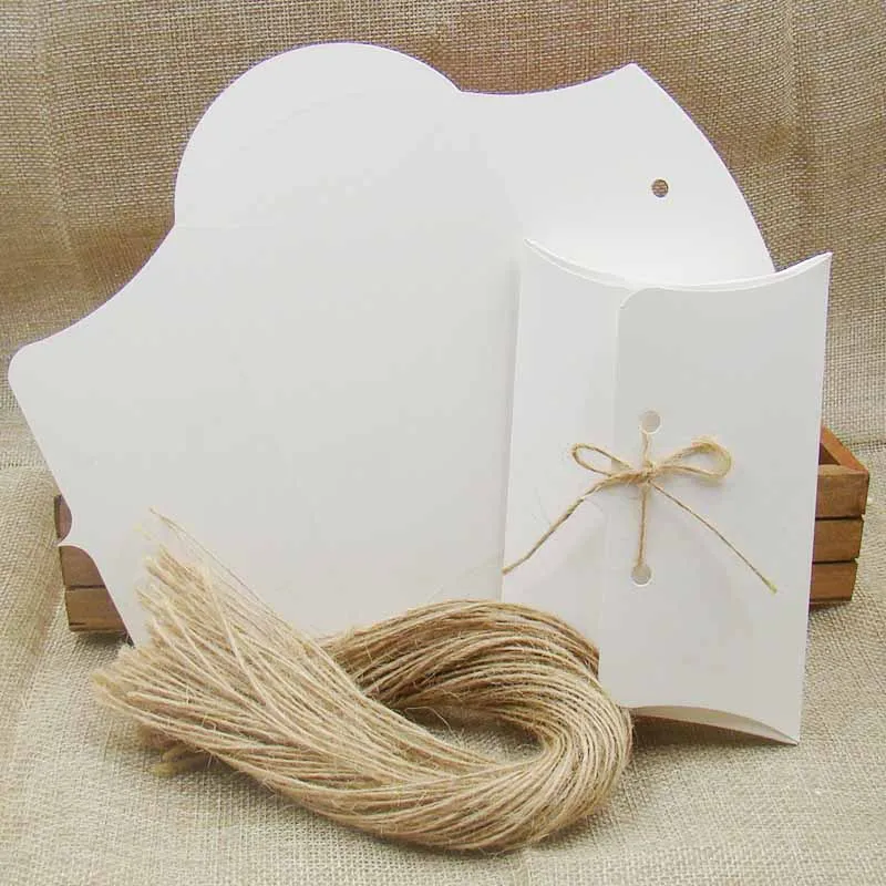 

Hot sale new kraft/white/black pillow packing box 30pcs +30pcs string for candy /wedding /event gift stroage paper pillow box