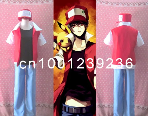 Pokemon pocket monsters rood as ketchum satoshi cosplay kostuum hele set Pokemon pocket monsters rood as ketchum satoshi cosplay kostuum hele set