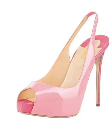 

Open Toe Ankle StrapWomen's Pink Stiletto Heels Peep Toe Patent Leather Cute Shoes Slingback Pumps with Platform