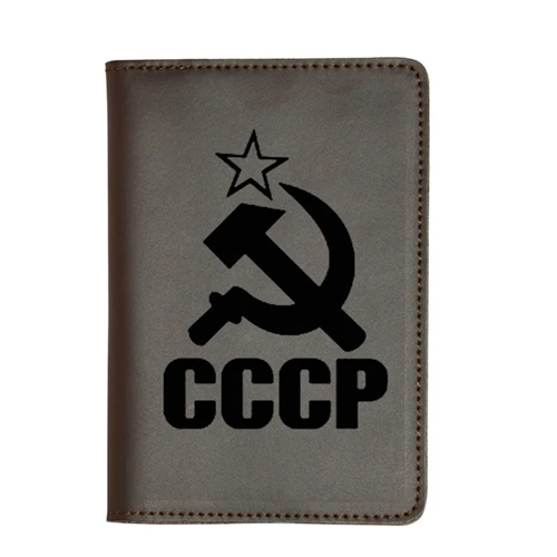 Выгравированная Национальная эмблема СССР, держатели для паспорта, карт, мужской кошелек для путешествий, CCCP, винтажная Кожаная Обложка для паспорта - Цвет: brown 2