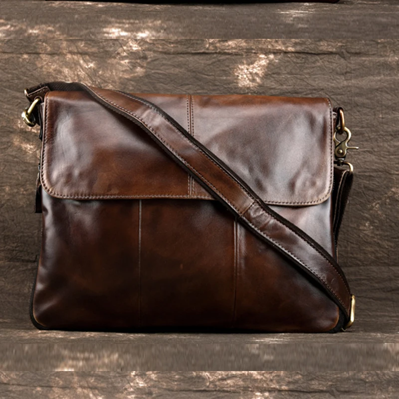 cheap Genuine Leather Men Shoulder Briefcase Bags First layer Cowhide Luxury Messenger Bag Male Travel Cross Body Pack Business Bag