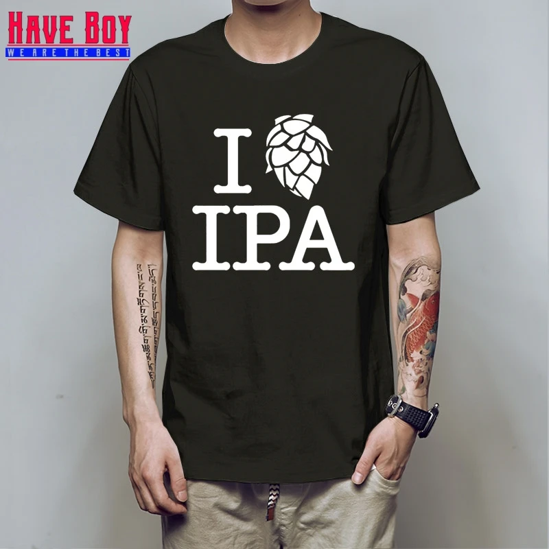 

HAVE BOY Summer I Love IPA T Shirt Men Casual Cotton Short Sleeve Funny Beer Mans Pale Ale T-shirt IPA Tshirt HB444