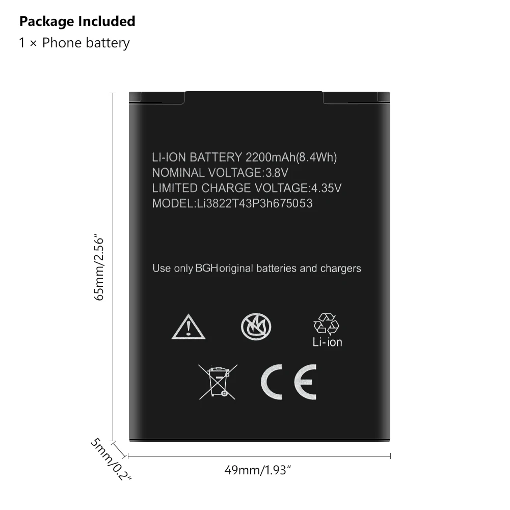 Rechargeable Lithium Polymer Phone Battery Li3822T43P3h675053 For ZTE 4G Smart Blade A430 A210 2200mAh Bateria Batteries